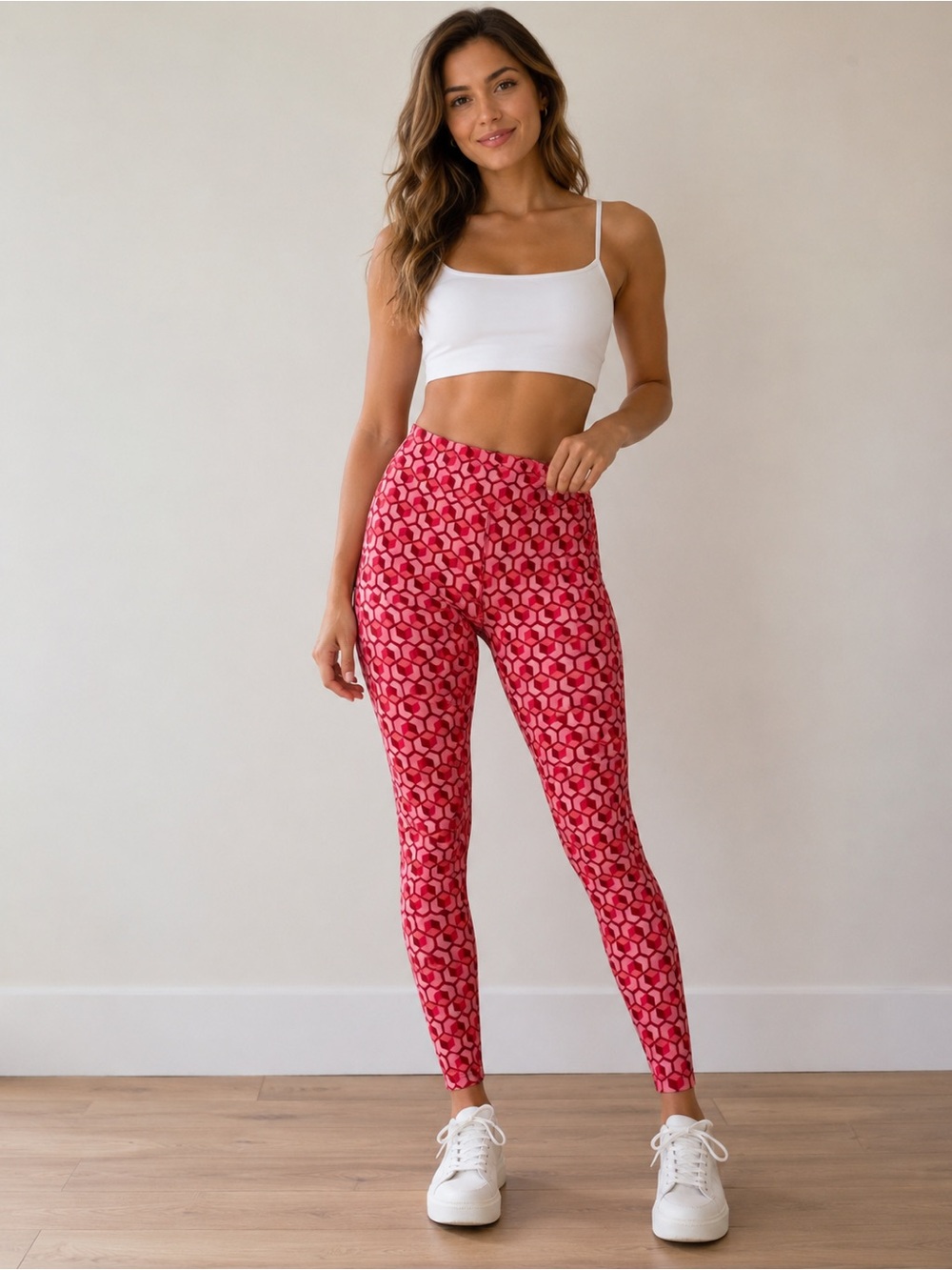LuLaRoe Red and Pink Geometric Print Leggings